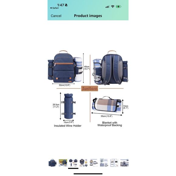 Sunflora Picnic Backpack for 4 Person with Blanket Picnic Basket Set for 2 with - Picture 4 of 6